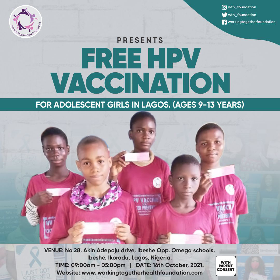 FREE HPV VACCINATION FOR YOUNG ADOLESCENT GIRLS IN LAGOS STATE – NIGERIA (AGES 9-13YEARS)